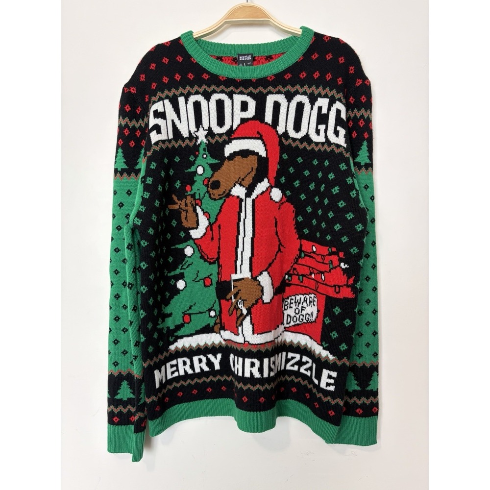 Snoop Dogg Merry Chrismizzle‎ Ugly Christmas Sweater Multi-Color Unisex Large